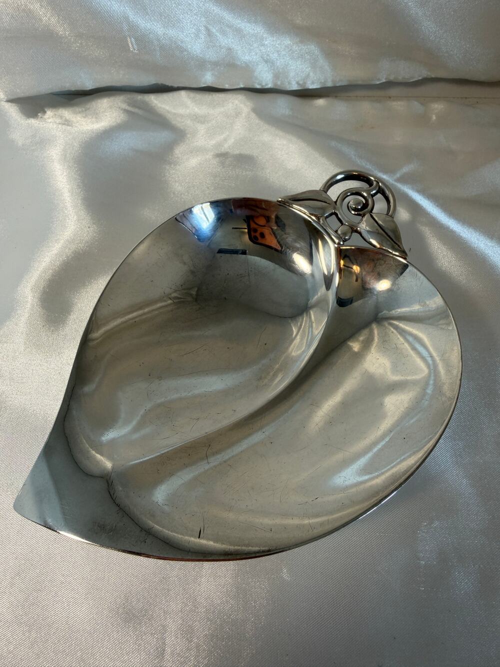 Antique Tiffany & Co. Makers Sterling Silver Double Leaf Bon Bon Dish